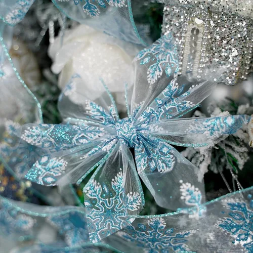 Miniatura 8 de HUIHUANG Cinta con alambre con purpurina de copo de nieve, cinta de copo de nieve azul y blanca para árbol de Navidad, 2-1/2 pulgadas x 25 yardas