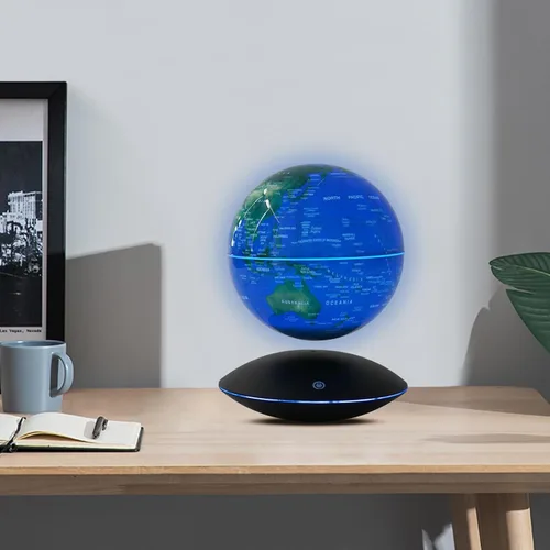 Miniatura 5 de Globo flotante de levitación magnética, globos geográficos mundiales de 6 pulgadas, antigravedad, 360 grados giratorios, mapa mundial con luz LED