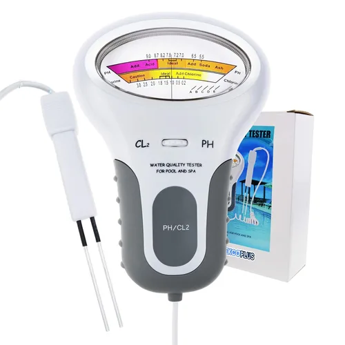 Probador de calidad de agua 2 en 1 de doble escala de pH y nivel de cloro CL2 medidor para piscina, hidroponía, piscinas, spas, monitor de análisis