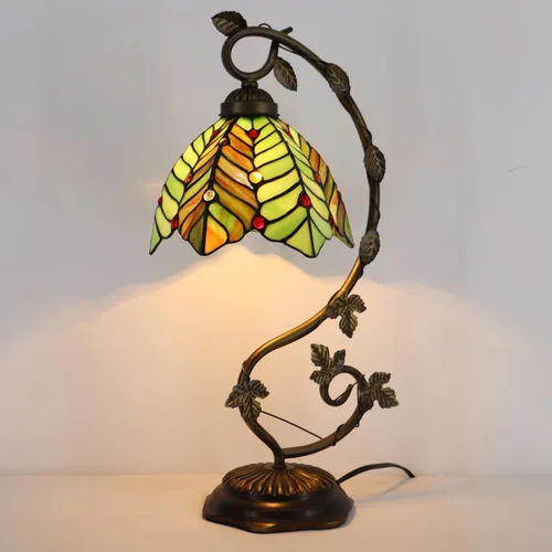 Miniatura 4 de Tiffany Table Lamp, Stained Glass Desk Light, 8X10X21 Inches, Metal Leaf Base (Brown Green Leaf)