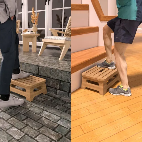Miniatura 5 de Taburete de madera con carga máxima de 350 libras, taburete de un solo paso para adultos con tapete antideslizante, taburetes multiusos