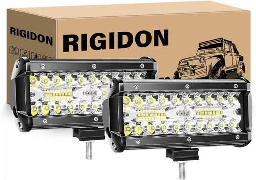 Miniatura 10 de RIGIDON 2 Piezas Luces Antiniebla LED de 4 Pulgadas 10cm 60W, Combo de Focos de Inundación de Triple Fila 8D 6000LM Luces de Trabajo LED, 12V 24V