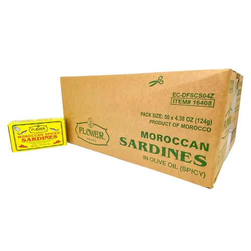 Flower Brand Sardinas Especiadas (Aceite de Oliva) 4.38 oz, Capturadas Silvestres de Marruecos, Alto Contenido de Proteína, Libre de Gluten y Apto