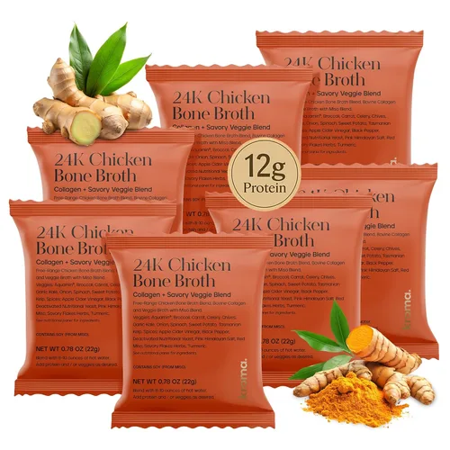 Polvo de Caldo de Hueso de Pollo 24K de Kroma - Paquete de 7, 7 Porciones – Caldo de Hueso Orgánico Rico en Proteínas – Caldos Instantáneos