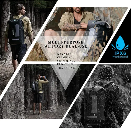 Miniatura 7 de IDRYBAG Mochila impermeable para hombres 20L/30L/40L, bolsa seca flotante para kayak, mochila seca para senderismo Negro