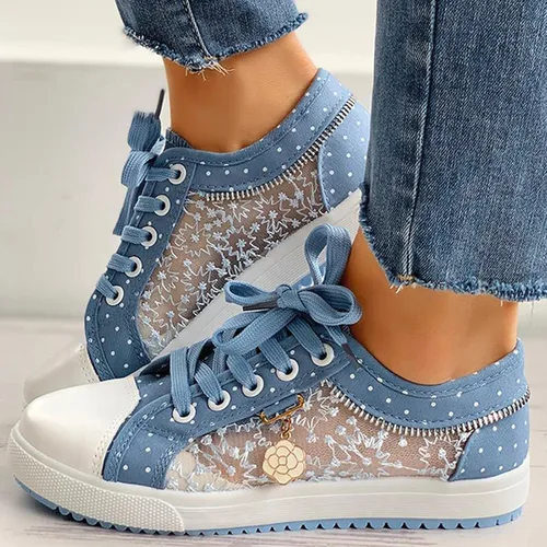 Miniatura 2 de Zapatillas de deporte de moda para mujer, zapatos de lona elegantes de verano para mujer, zapatillas de tenis de encaje, zapatos casuales de caña