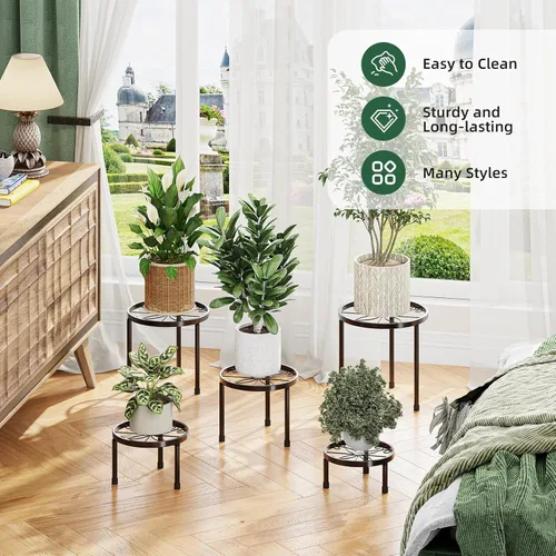 Miniatura 5 de Simple Trending Soporte de metal para plantas de interior y exterior, soporte resistente para macetas de flores, de hierro antioxidante, soporte