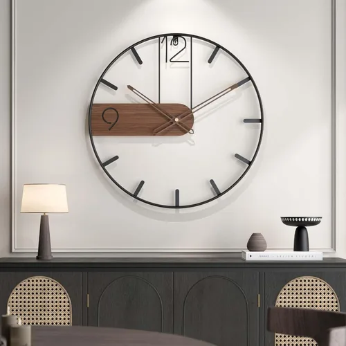 Reloj de pared grande de 30 pulgadas, reloj de pared moderno de madera y metal con marco silencioso sin tictac operado con baterías, decoración para
