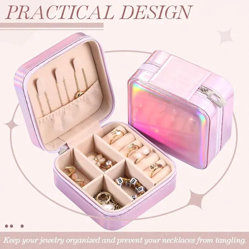 Miniatura 18 de Yinkin 12 piezas de mini joyero de viaje para dama de honor, organizador de aretes de piel sintética, accesorios de viaje a granel, soporte portátil