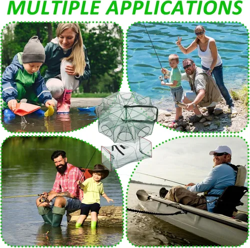 Miniatura 7 de 2 trampas de cebo de pesca para cangrejos de 10 agujeros y 2 piezas trampa cuadrada para cangrejo para cangrejo, trampa de pesca para peces