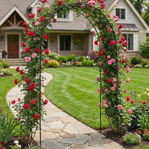 Miniatura 7 de Cenador de pérgola de metal, enrejado de arco de jardín de flores para exteriores, cenador de jardín de acero para plantas trepadoras, decoración
