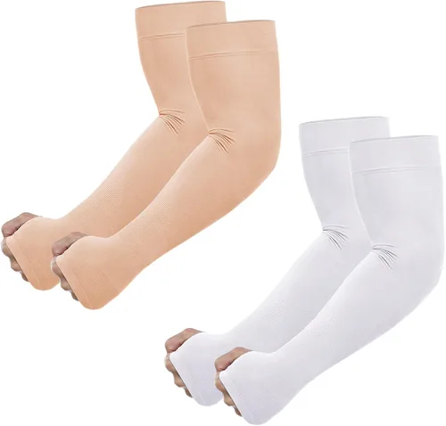 Miniatura 12 de Newbyinn Mangas de protección solar UV con orificio para el pulgar para hombres, mujeres y jóvenes, manga refrescante para cubrir tatuajes, 2 Pares