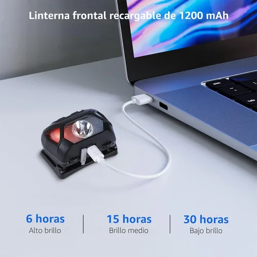 Miniatura 4 de LE Linterna frontal LED recargable, 6 modos, súper brillante, ligera y cómoda, tasa IPX4, linterna frontal recargable para adultos y niños, cable