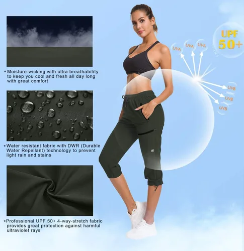 Miniatura 3 de ChinFun Pantalones capri de senderismo para mujer, de secado rápido, resistentes al agua, UPF 50+