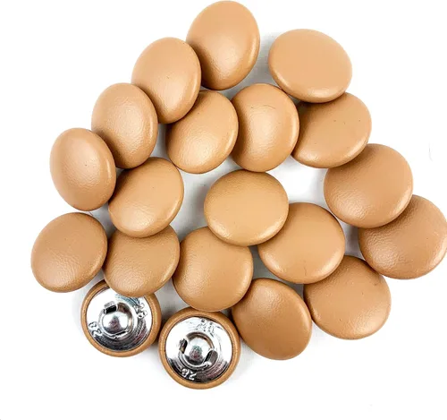 Miniatura 46 de Heyiwell 30 botones redondos cubiertos de cuero con vástago de metal, para vestidos de novia, camisas, vestidos, manualidades de costura (beige, mm)