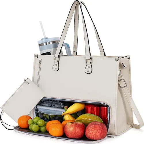 Bolsa de mano para computadora portátil para mujer, 15.6 pulgadas, impermeable, de cuero, gran capacidad, maletín de trabajo para oficina y negocios