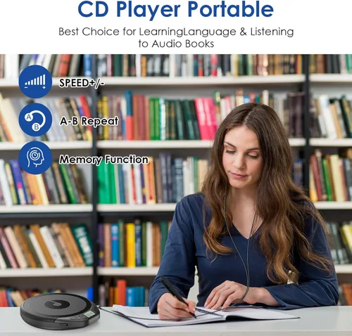 Miniatura 2 de Reproductor de CD Gueray: reproductor de CD portátil Dsicman: con auriculares para el coche con protección contra saltos y a prueba de golpes