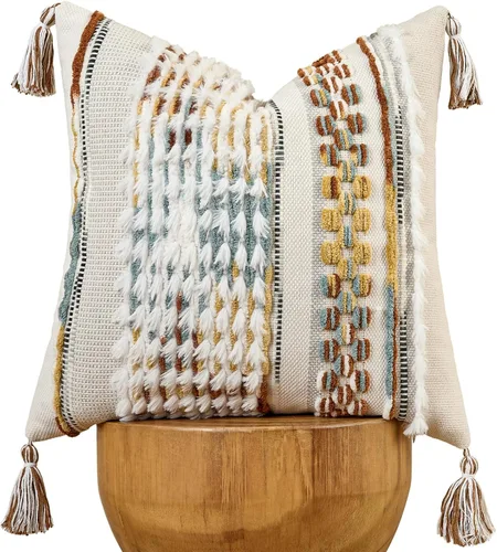 Miniatura 15 de AmHoo - Fundas de almohada de 18 x 18 pulgadas con borlas, fundas de almohada decorativas tejidas con textura de chenilla estilo boho para sofá