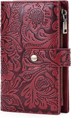 Miniatura 9 de GOIACII Cartera de viaje para mujer, con bloqueo RFID, triple pliegue, con bolsillo con cremallera para monedas, A01 café, Classic
