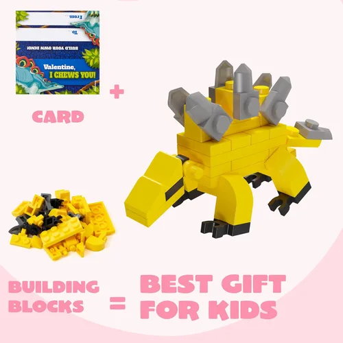 Miniatura 4 de JOYIN Paquete de 24 tarjetas de San Valentín con bloques de construcción de dinosaurios para regalos, recuerdos de fiesta, premio de intercambio
