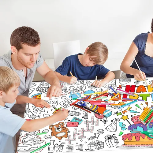 Miniatura 6 de Póster gigante para colorear para pared de aula, versátil póster de actividades de cumpleaños de 31.5 x 72 pulgadas, cubierta de mesa, fiestas