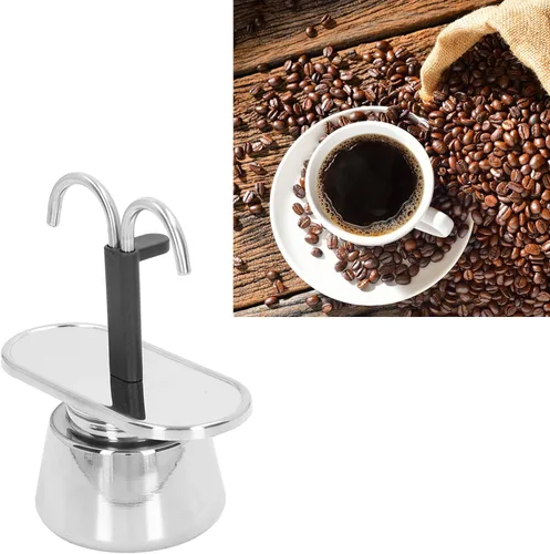 Miniatura 5 de Olla Moka de acero inoxidable, máquina de café expreso, olla moka de doble tubo de 3.4 fl oz, cafetera italiana y cubana con colador para café