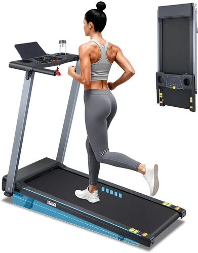 BORGUSI Cinta de correr con inclinación con asas, cinta de correr plegable pequeña y portátil para casa y oficina, walking pad con capacidad de 300