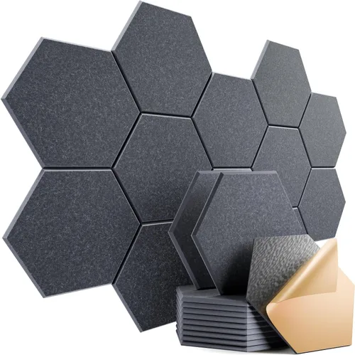 Miniatura 74 de Paquete de 12 paneles acústicos autoadhesivos de 12 x 10 x 0.4 pulgadas, paneles de espuma a prueba de sonido con alta densidad, diseño forrado