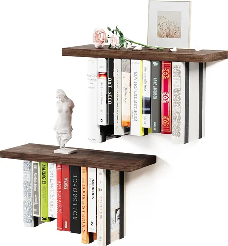 Miniatura 8 de Estantería flotante para pared, estantería colgante de madera rústica, estante de libros boca abajo y estantes montados en la pared para decoración