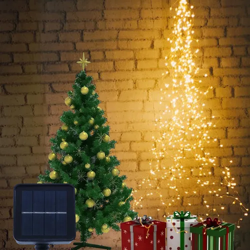 Miniatura 5 de Luces de cascada de hadas solares para exteriores, impermeables, 200 LED, 8 modos, luz de regadera (SIN REGADERA), luces de cadena alimentadas por