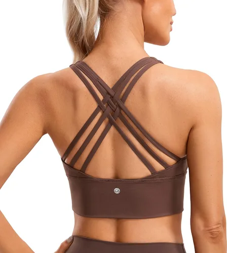 CRZ YOGA - Brasieres deportivos de linea larga con tirantes delgados para mujer, sin aros, acolchados, cruzados, para yoga, cortados, sin mangas