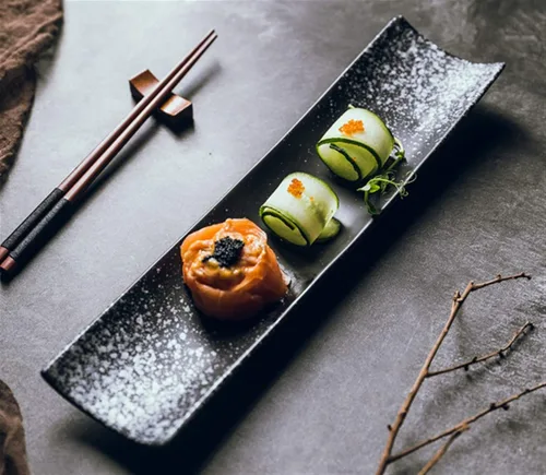 Miniatura 6 de ZLH Plato de cerámica cuadrado largo de 14 pulgadas para restaurante de sushi japonés creativo de 14 pulgadas, plato grande, postre aperitivo