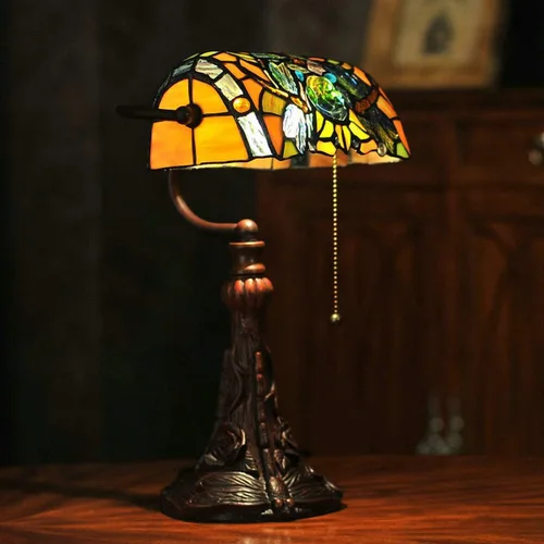 Miniatura 3 de Tiffany - Lámpara de mesa con vitrales para sala de estar, lámpara de piano con libélula lateral, pequeña de 15.5 pulgadas de alto, lámpara