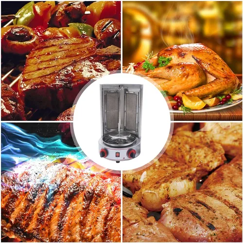 Miniatura 4 de Shawarma - Parrilla vertical de gas para barbacoa de acero inoxidable, parrilla giratoria de 360°, asador de propano con 2 quemadores para hogar
