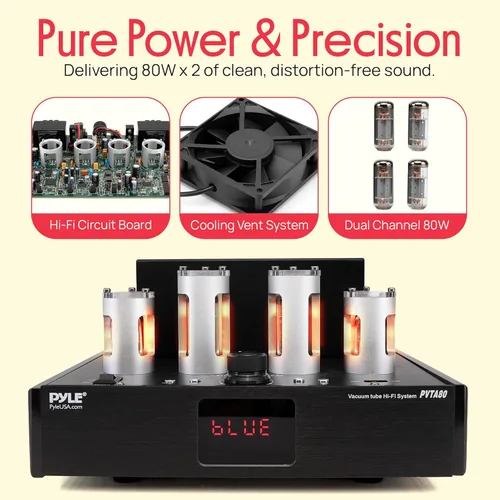Miniatura 7 de Pyle Receptor amplificador Bluetooth con 4 tubos de vacío, sistema estéreo de audio doméstico de alta fidelidad de 500 W, lector USB, entradas