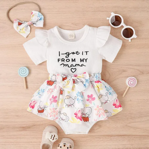 Miniatura 2 de Mameluco para bebé recién nacido, con estampado de letras y lazo, estampado floral, para niña de 0 a 18 meses