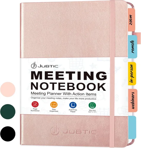 Miniatura 10 de JUBTIC Cuaderno de reuniones para el trabajo con artículos de acción, planificador de proyectos de cuero, cuaderno de notas de reuniones