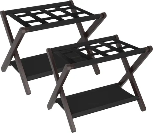 Miniatura 14 de Heybly Portaequipajes, soporte plegable para maleta con estante de almacenamiento, soporte de equipaje con 5 correas de nailon para habitación