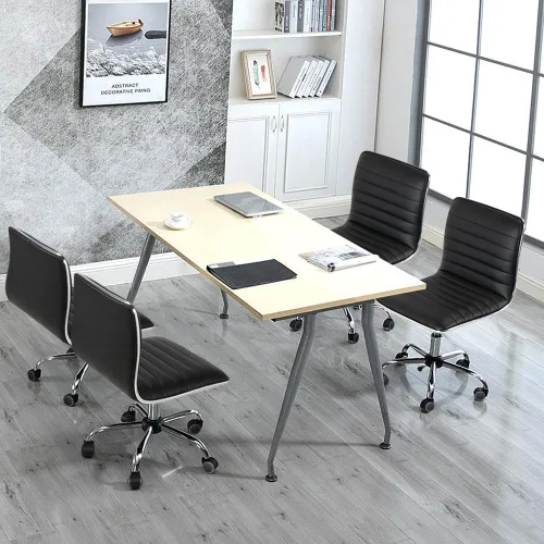Miniatura 8 de Yaheetech Silla de escritorio ajustable de trabajo de piel sintética con respaldo bajo acanalado, sin reposabrazos, giratoria, negra, con ruedas