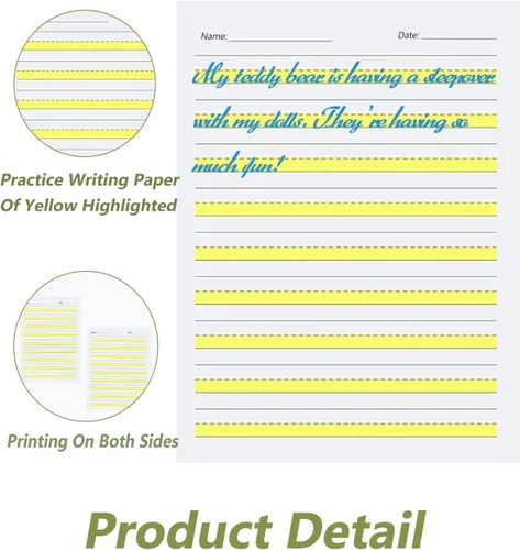 Miniatura 3 de Write - Papel para principiantes nivel 1, papel de escritura con líneas y resaltados amarillos, papel de escritura para niños, papel de 3.53 oz/m²