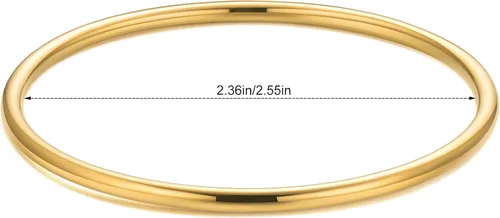 Miniatura 5 de Kainier Pulsera de 3mm de Acero Inoxidable Chapada en Oro de 14 Quilates, Brillante, Apilable, Delgada, Redonda, Brazalete de Bangle para Mujeres