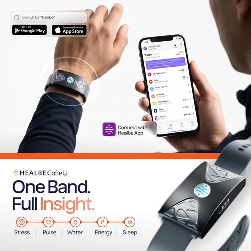 Miniatura 2 de HEALBE - Rastreador de salud, banda inteligente de ingesta automática de calorías con aplicación, rastreador de actividad sin pantalla, sueño, Gris