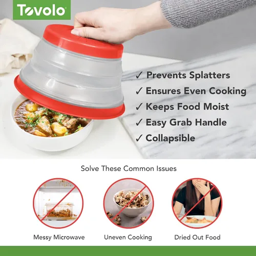 Miniatura 3 de Tovolo Cubierta de salpicaduras para microondas para alimentos, paquete de 3 (rojo manzana caramelo) – Tapa protectora de salpicaduras de silicona