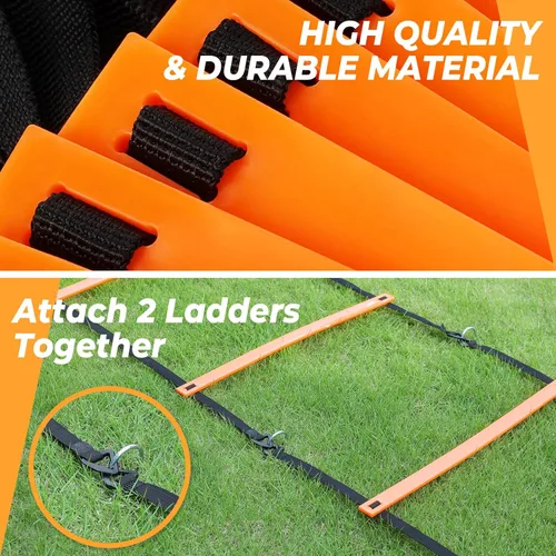 Miniatura 3 de GHB Pro Agility Ladder Soccer Kick Trainer Set 20ft 12 Rung 10 Cones and 4 Stakes Speed Agility Football Training Equipment with Carrying Bag Naranja