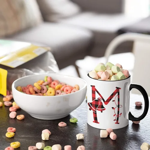 Miniatura 7 de Tazas de café con iniciales de Navidad 2024 de 11 o 15 onzas, 9 cuadros diferentes, personalizadas, 7 colores opcionales, regalo de Navidad 2024