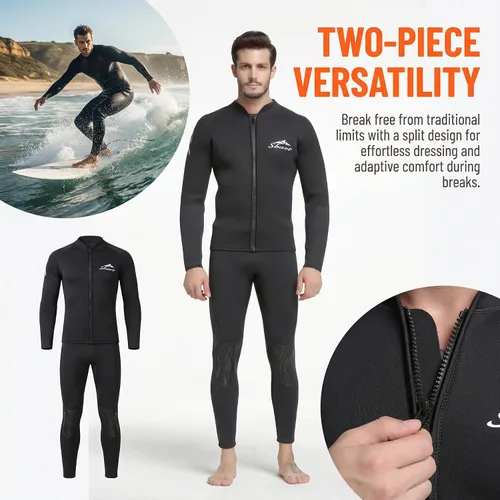 Miniatura 10 de Sbart Traje de neopreno prémium de 0.069 pulgadas para hombre, chaqueta superior de dos piezas + pantalones, mantiene el calor y comodidad, traje