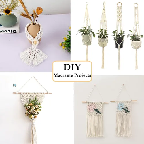 Miniatura 7 de 169 piezas Kit de macramé para principiantes 3 mm x 220 yardas de cordón de macramé de algodón natural para colgar en la pared, los mejores