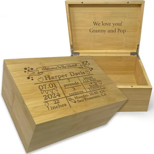 Miniatura 11 de Caja de madera grabada personalizada grande – Caja de recuerdo de madera de acacia con mensaje oculto personalizado, cajas de memoria de nogal