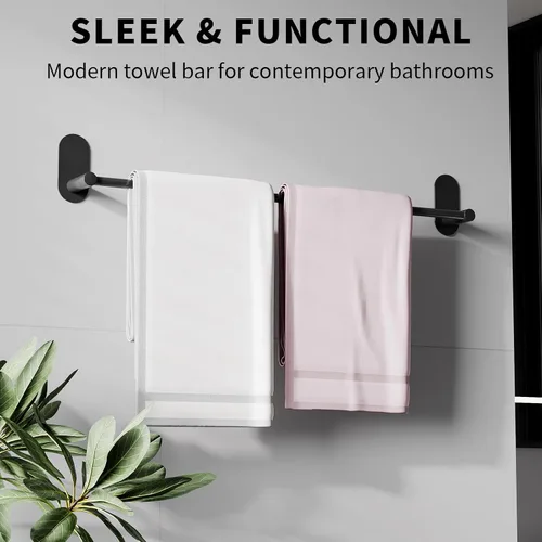 Miniatura 2 de Toallero autoadhesivo para baño, acero inoxidable de 24 pulgadas y aleación de zinc, sin taladro, toallero resistente, para cocina, gabinete, Negro