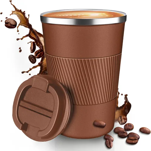 Miniatura 10 de Taza de Café de Viaje de 12 OZ, Taza de Café Aislada con Tapa a Prueba de Derrames y Fugas, Vaso Portátil de Acero Inoxidable Reutilizable para Agua